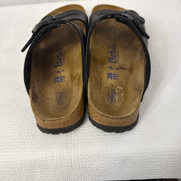 Birkenstock Betula Sandals Womens 7 Narrow Leo Black Cork Slides Comfort Soft 38 - Picture 6 of 9